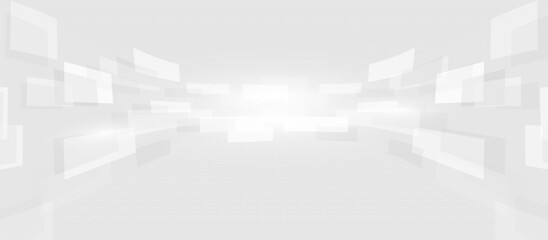 Abstract White Background with Floating Panels and Perspective Grid