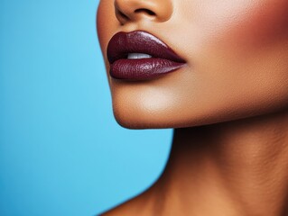 Obraz premium Close-Up of a Woman's Jawline and Lips