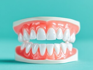 Obraz premium Close-Up of Artificial Dentures on Vibrant Background