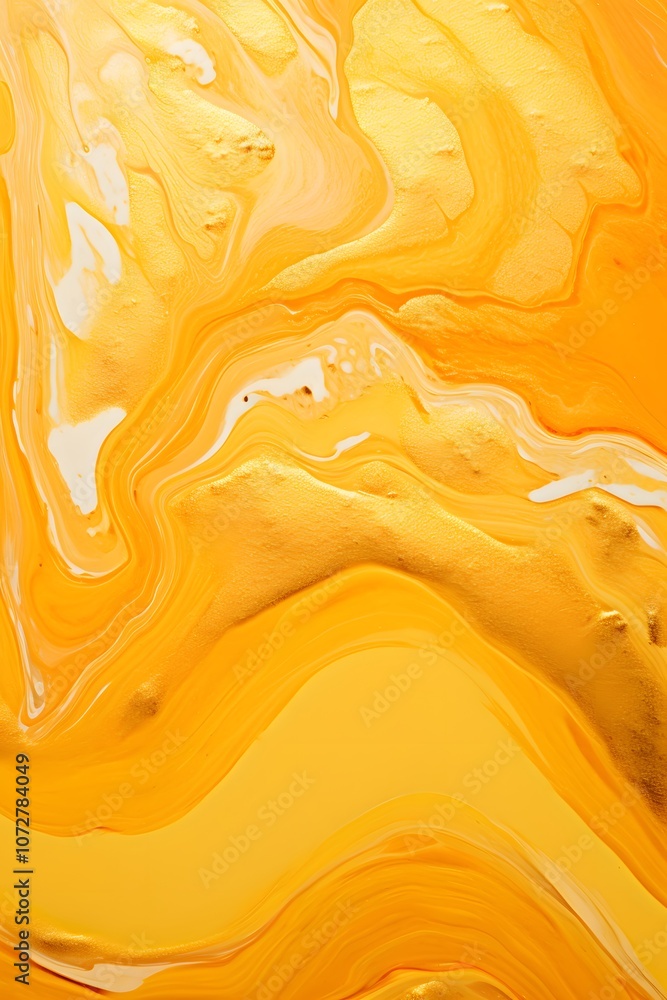 Poster abstract orange and yellow fluid texture with smooth, wavy patterns.