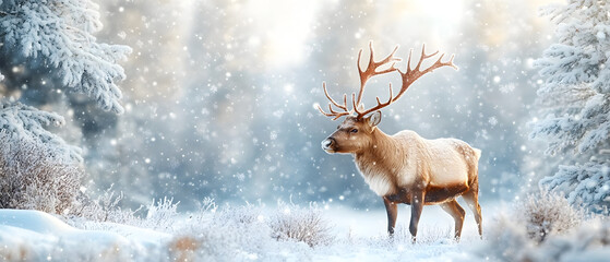 Christmas scene in cozy snowy winter Decorative lighting and charming elements to create a warm and magical atmosphere.