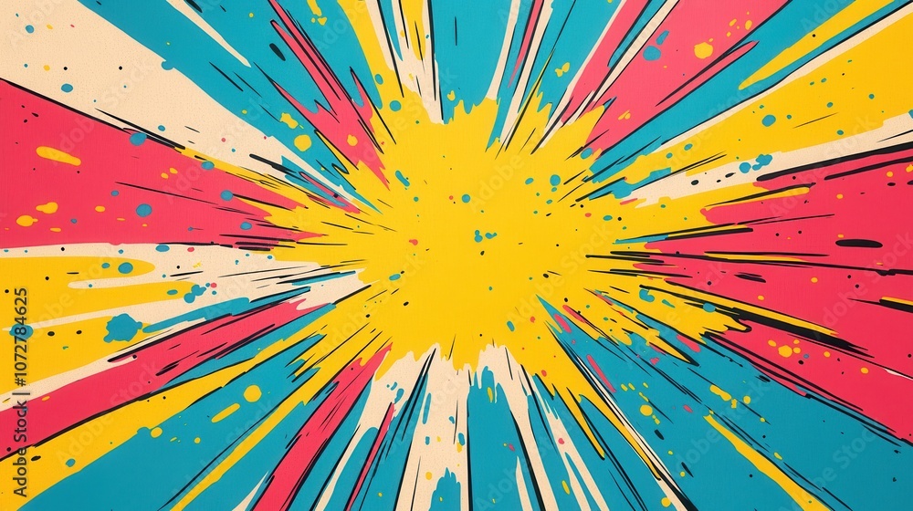 Poster dynamic burst of colorful strokes in pop art style