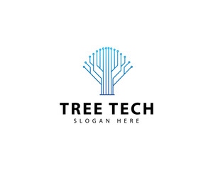 Tree Tech Logo A Conceptual Green Network Technology Vector With Electrical Circuit And Digital Icon