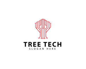 Tree Tech Logo A Conceptual Green Network Technology Vector With Electrical Circuit And Digital Icon