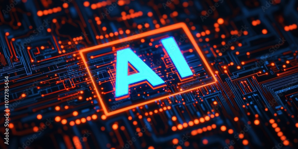 Poster futuristic circuit board design with ai elements
