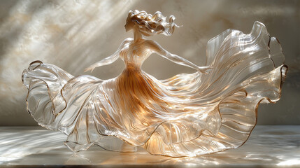 Glass Sculpture of a Dancing Woman: A captivating glass sculpture of a woman in a flowing gown, her pose and the delicate glasswork create a sense of movement and grace.