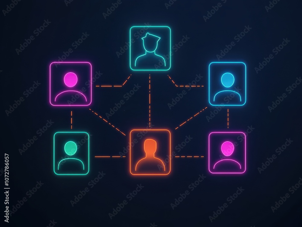 Poster neon user avatars floating in space