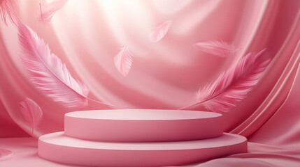 The background of the e-commerce product exhibition booth fluttering with feathers