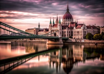 Fototapeta premium Minimalist Photography of the Hungarian Capital: A Serene Perspective on Iconic Landmarks, Architecture, and Urban Life in Budapest Captured in Subtle, Clean Lines and Soft Colors