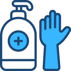 Gloves And Sanitizer Blue Icon Design Vector
