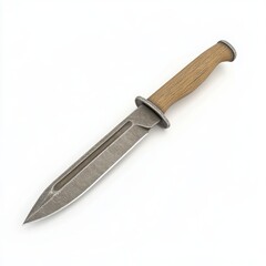 Rustic knife with wooden handle and sharp blade.