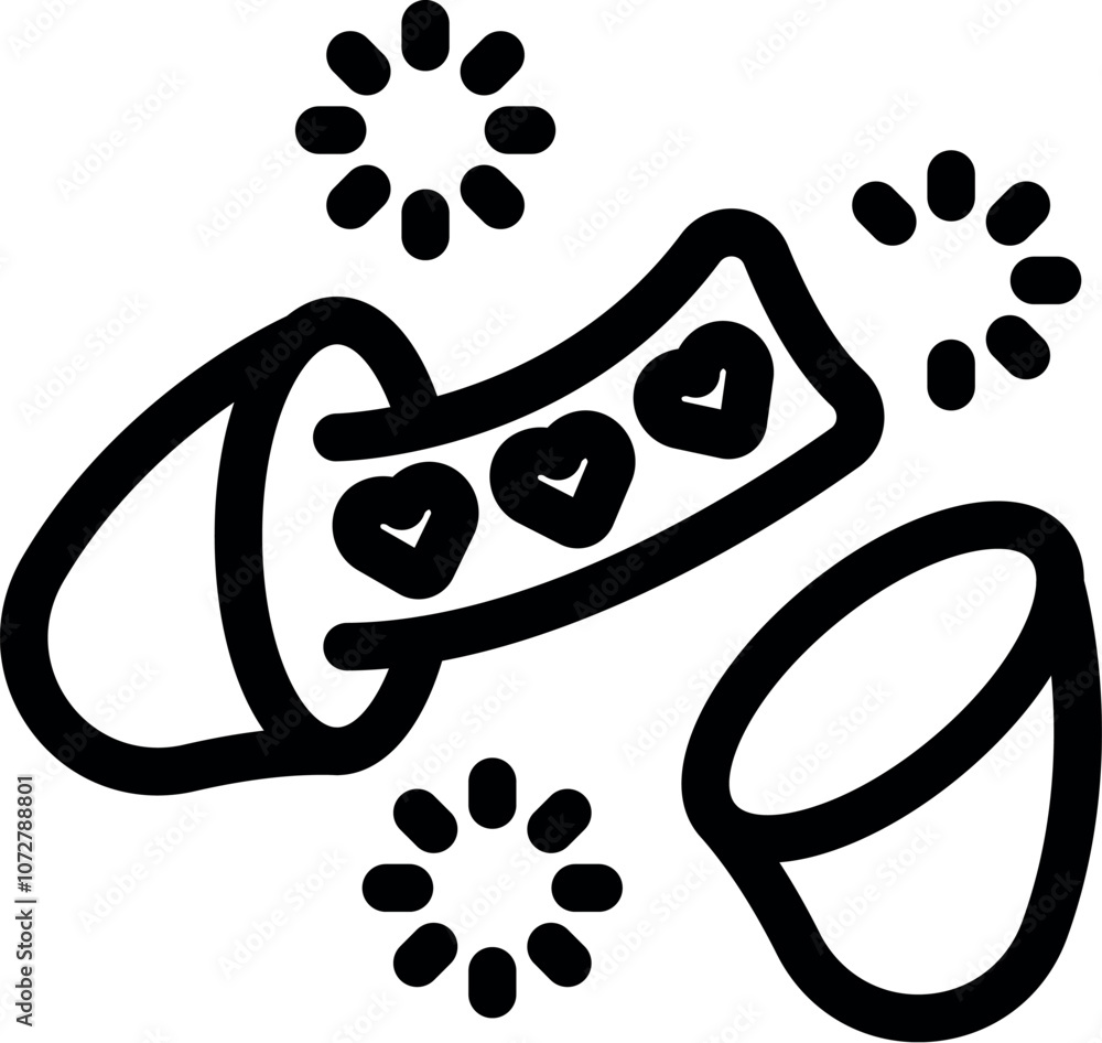 Aufkleber checked hearts are dispensed from a capsule on a conveyor belt with loading effects
