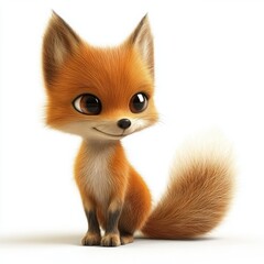 Obraz premium Cute cartoon fox with bright eyes and fluffy tail.