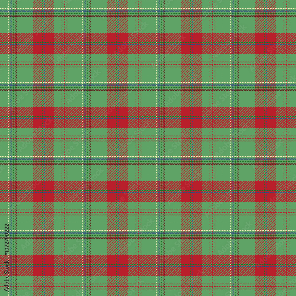Wall mural plaid with twill weave repeat pattern in green and red.checkered tartan gingham seamless pattern for
