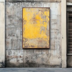 Naklejka premium Photo of a street ad poster mockup displayed on an aged concrete wall, featuring gritty textures and natural lighting that highlight bold colors, creating a dynamic and urban feel.