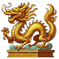 Obraz premium A majestic golden dragon with intricate details and symbolism. Happy Chinese New Year