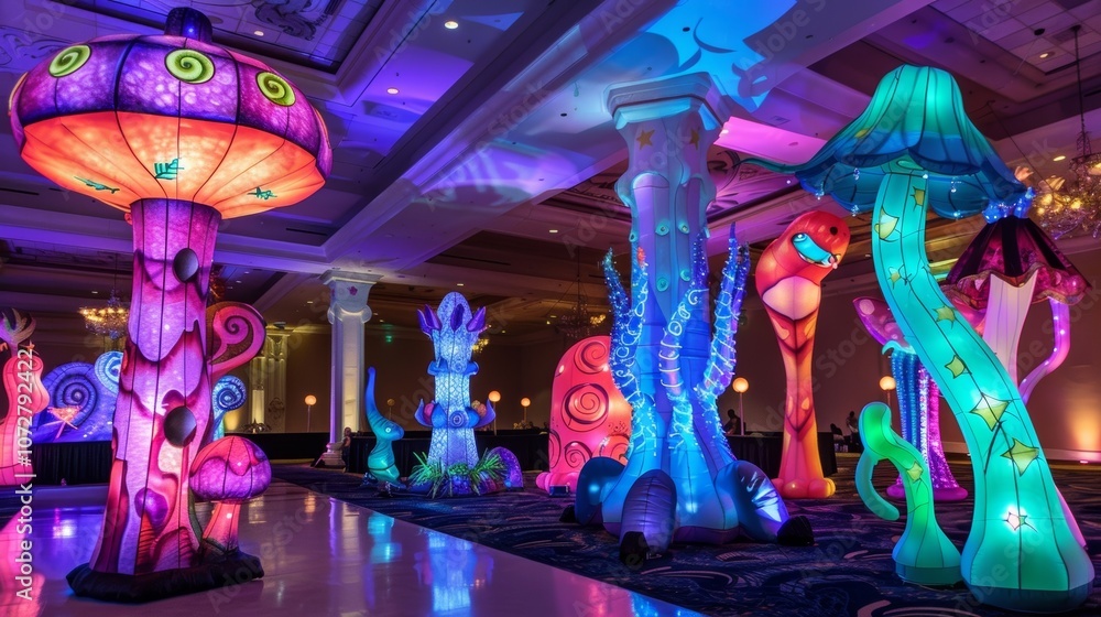 Aufkleber a fantasythemed event featuring themed 3d inflatable sculptures adding a whimsical touch to the over
