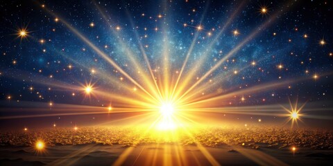 Obraz premium Vibrant sunburst shines with shimmering star effects, enhancing stunning landscape photography. Discover how these dazzling elements elevate your visual storytelling to captivating new heights.