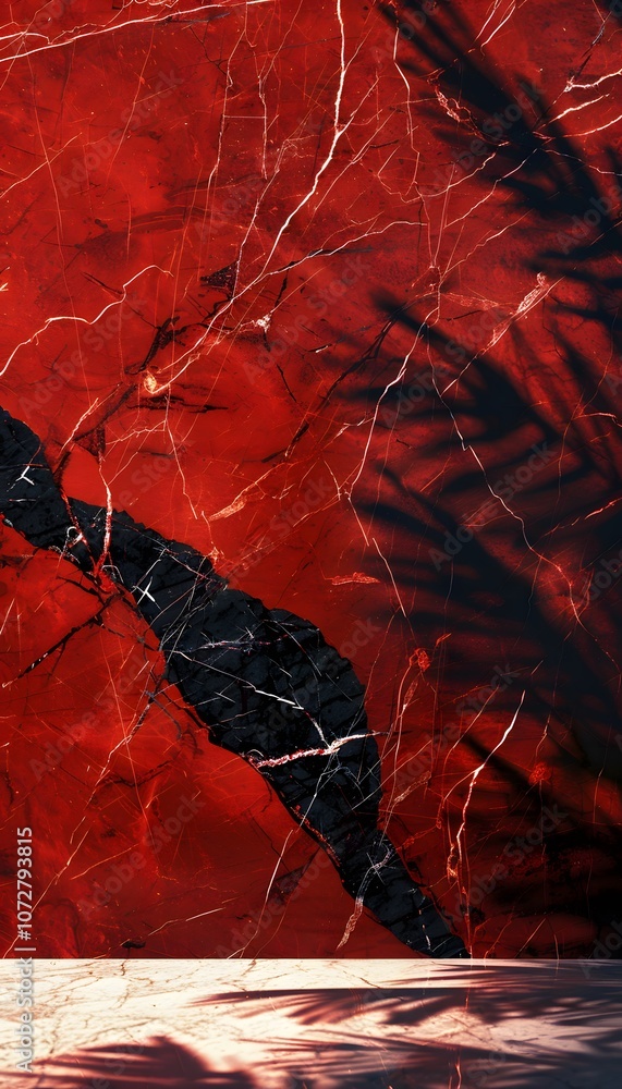 Poster a textured red and black surface with intricate patterns resembling marble or stone.