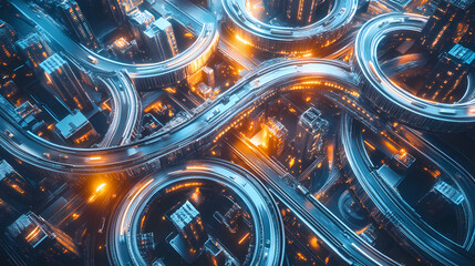 A stunning cg 3d aerial view of a futuristic transportation network. Utopia. Illustration