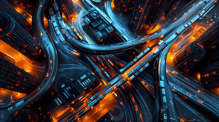 A stunning cg 3d aerial view of a futuristic transportation network. Utopia. Illustration