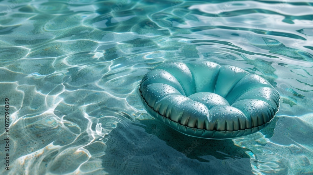 Poster an artistic shot of a tortoiseshaped pool float its intricate shell design and soothing aqua color b