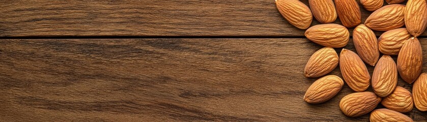 Macro of almonds and walnuts on a wooden table, known for supporting immunity, Almonds and walnuts for immune health macro, Healthy and natural