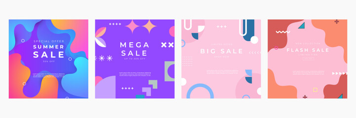 Colorful Sale Banners Featuring Summer Mega Big Flash Promotions. Vibrant and modern sale banners showcasing summer, mega, big, and flash promotions