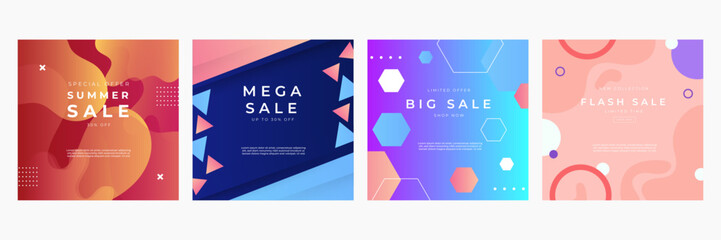 Colorful Promotional Banners for Mega, Big, Flash, and Summer Sales. A set of vibrant promotional banners featuring designs for mega, big, flash, and summer sales
