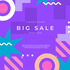 Colorful Mega Sale Banner With Abstract Design Elements. Vibrant mega sale banner featuring abstract shapes and playful colors. Ideal for online marketing and social media posts