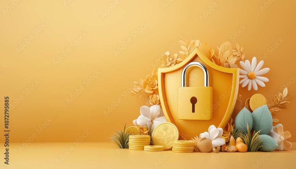 Poster a visual representation of security and protection with a padlock and shield.