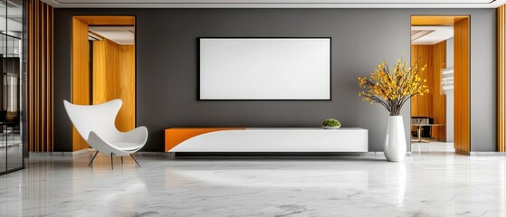Modern living room with stylish furniture and elegant decor in a vibrant color scheme.