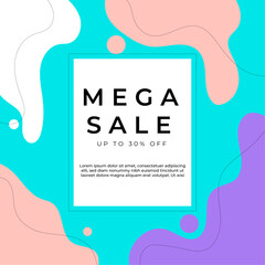 Colorful Mega Sale Advertisement with Abstract Background. Vibrant promotional flyer for a mega sale. Features a dynamic abstract design with bold colors and shapes to attract attention