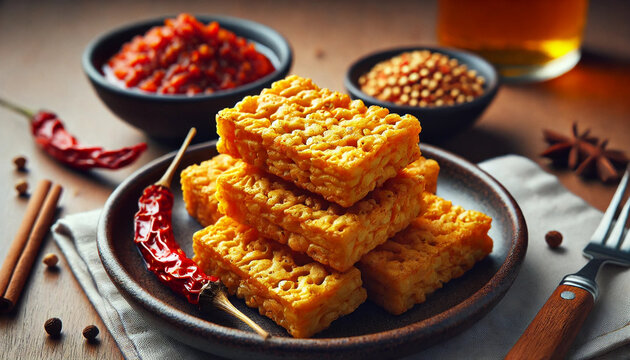 Indonesian tempe goreng with sambal