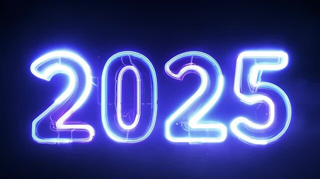 abstract glowing neon the arrival of the happy New Year 2025. Created with generative AI.