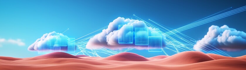Fototapeta premium Vast Desert Landscape with Cloud Servers Connectivity