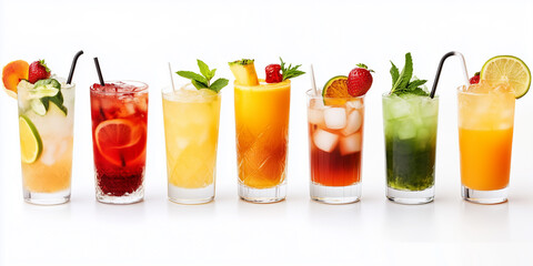 fruit summer soft drinks infused with ice lemon mint berries isolated on white