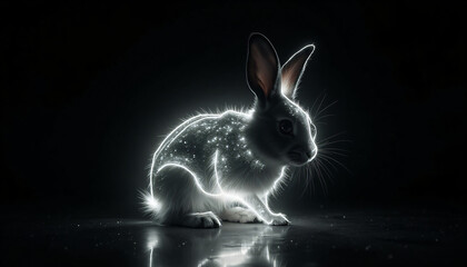 a dark photo of a rabbit in the light