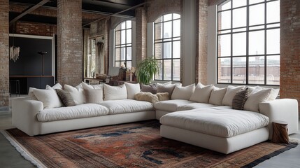 Obraz premium Stylish Loft Living Room with Modern Sofa Design