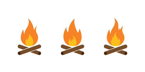 Bonfire icon set in flat style. Campfire sign symbol