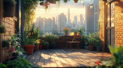 Rustic Outdoor Terrace Loft at Sunset