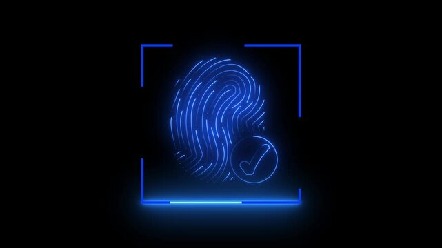 digital processing of fingerprints neon Glowing looping technology fingerprint. Abstract technological fingerprint animation on a sleek black backdrop