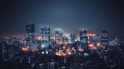 Obraz premium Smart digital Innovation Business skyscrapers in the Financial District with connection network reciprocity over the cityscape. of future smart wireless digital city and social media networking