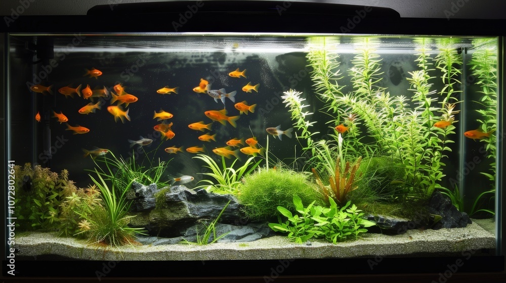 Poster an elegantly structured fish tank with clean lines creating a minimalistic yet sophisticated look.