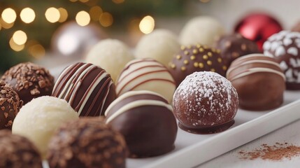 Assorted Chocolate Truffles with Powdered Sugar and Cocoa Powder