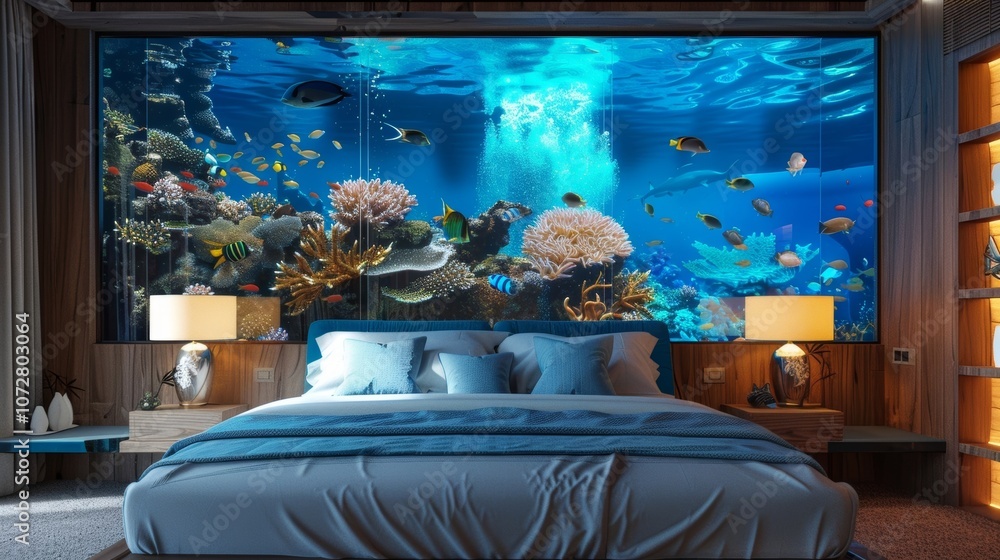 Aufkleber create an immersive underwater experience in your own bedroom with a bed adorned with an intricate a