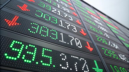 Fototapeta premium Digital Stock Market Ticker Displays Fluctuating Prices in Real-Time. Generative AI