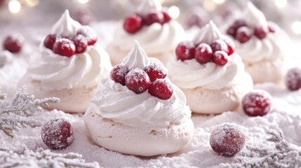 Snow-dusted Pavlova with Cranberries, a Festive Dessert