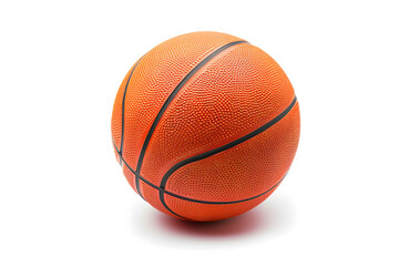Obraz premium Realistic textured orange basketball with black lines and classic spherical shape isolated on white background