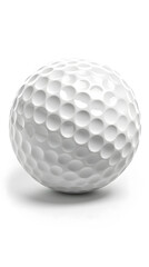 Realistic white golf ball with detailed dimples and soft shadows isolated on white background